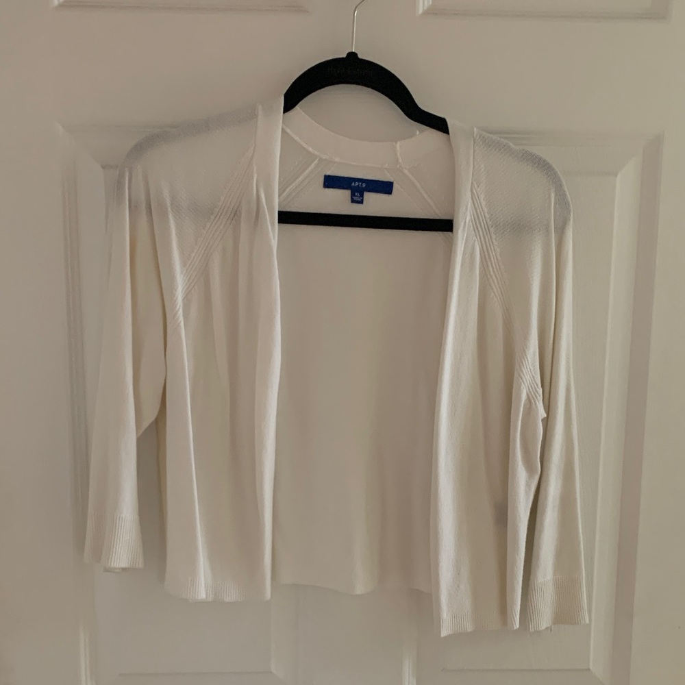 White Open-Front Cropped Cardigan Sweater